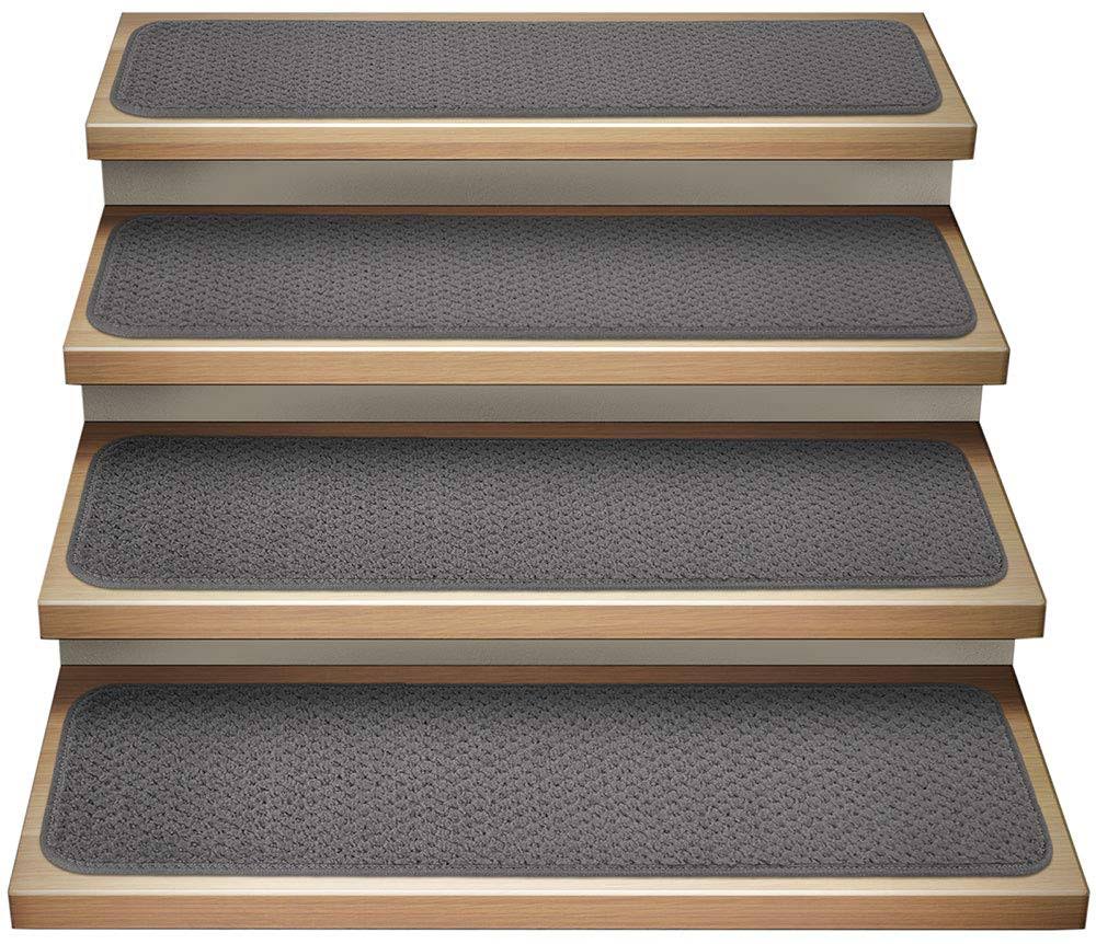 Set of 15 Attachable Carpet Stair Treads Gray 8 in. x 27 in. Q706912