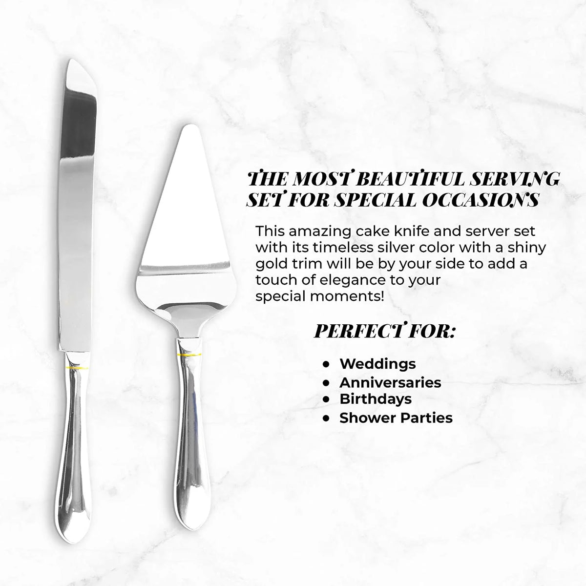 Stainless Steel Cake Knife and Server Set with Serrated Blade P131
