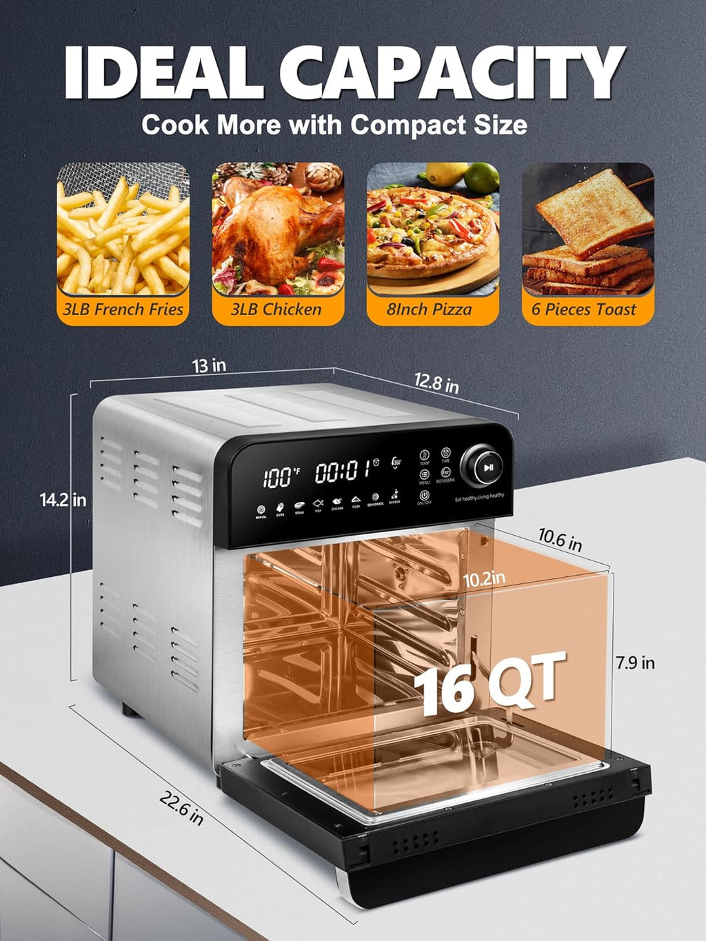 16 Quart 7-in-1 Stainless Steel Air Fryer Oven with Rotisserie and Racks C86152