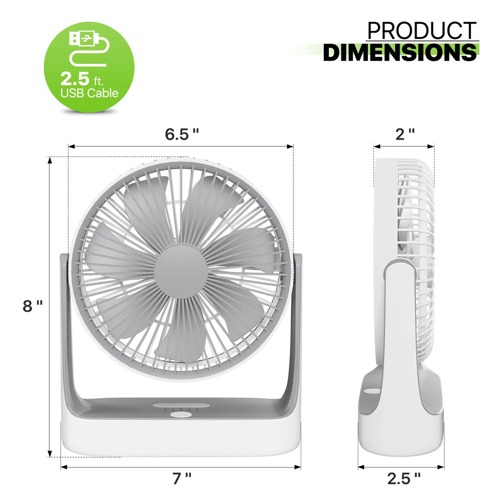USB Desktop Fan, Rechargeable Wall Mounted Hanging Fan with LED Light, White R38152