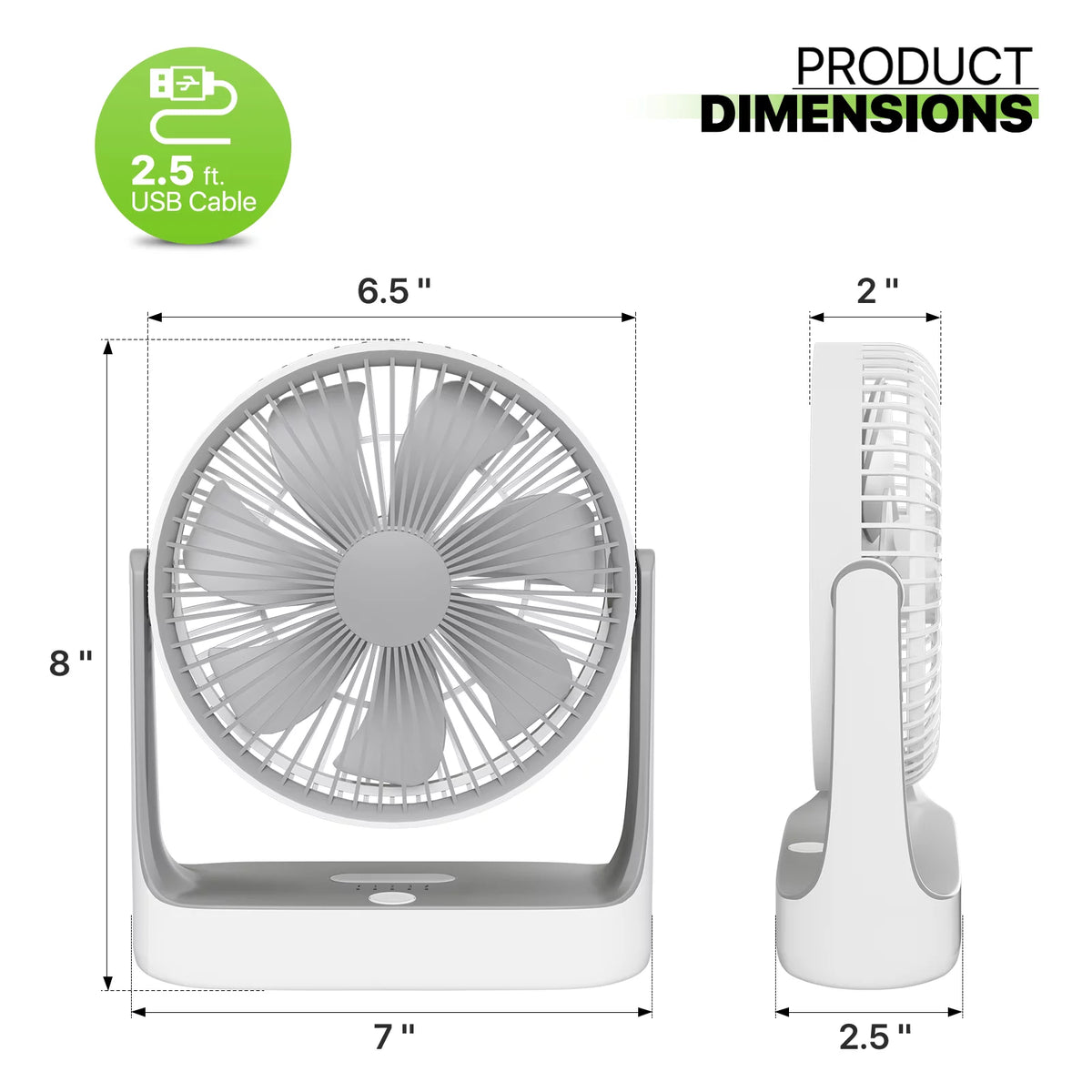 USB Desktop Fan, Rechargeable Wall Mounted Hanging Fan with LED Light, White R38152