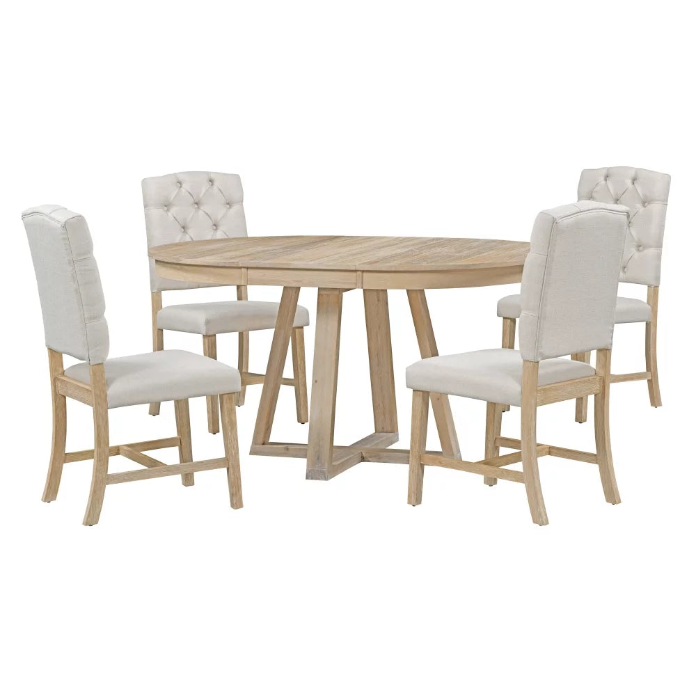5-Piece Round Dining Set with 4 Upholstered Chairs A848