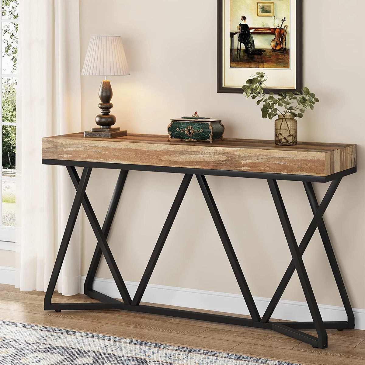 55" Wood Console Table with Metal Base Q296