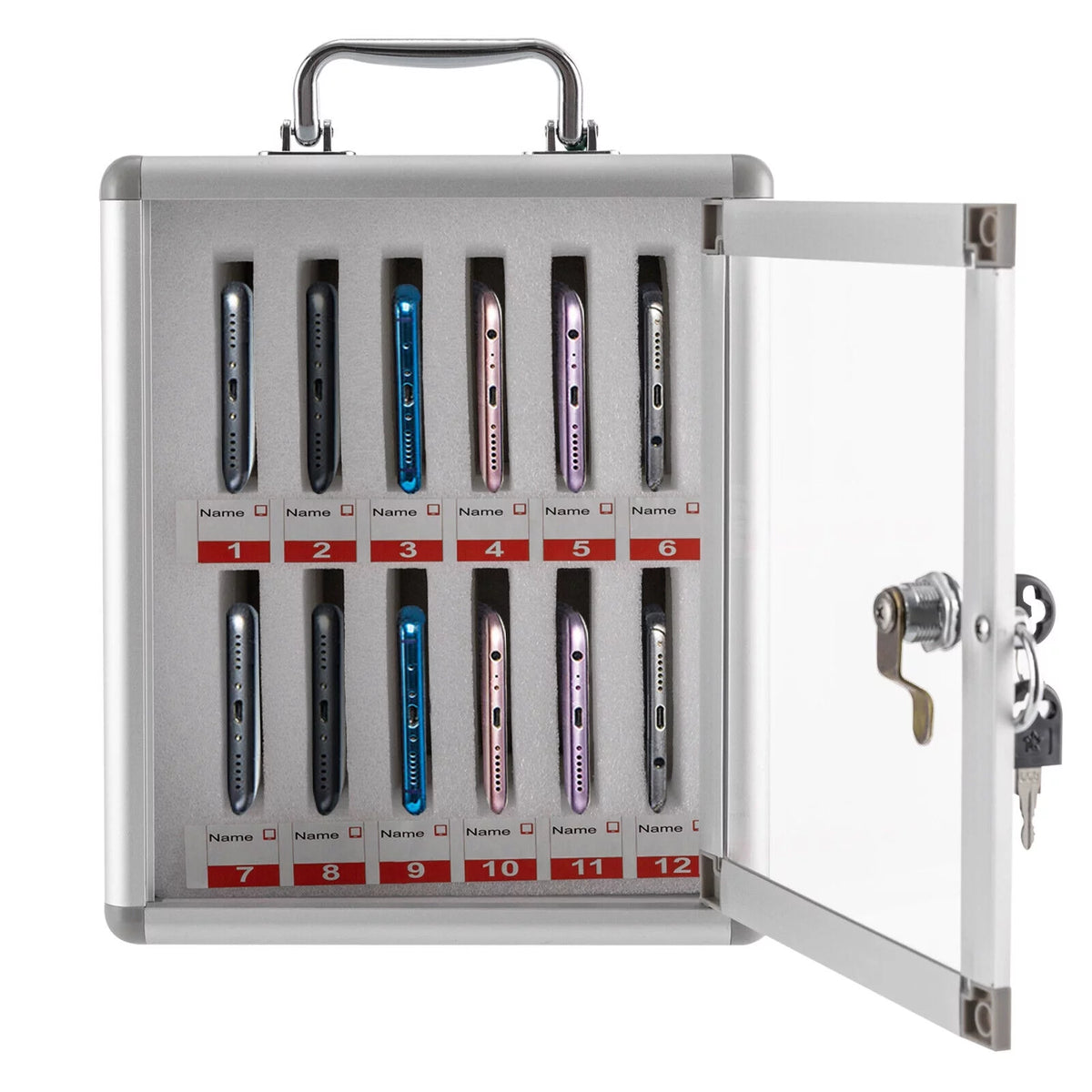 12 Slot Aluminum Alloy Cell Phones Storage Cabinet with Lock I477