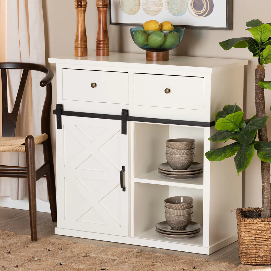 White Wood and Black Metal 2-Door Sideboard Buffet B110993
