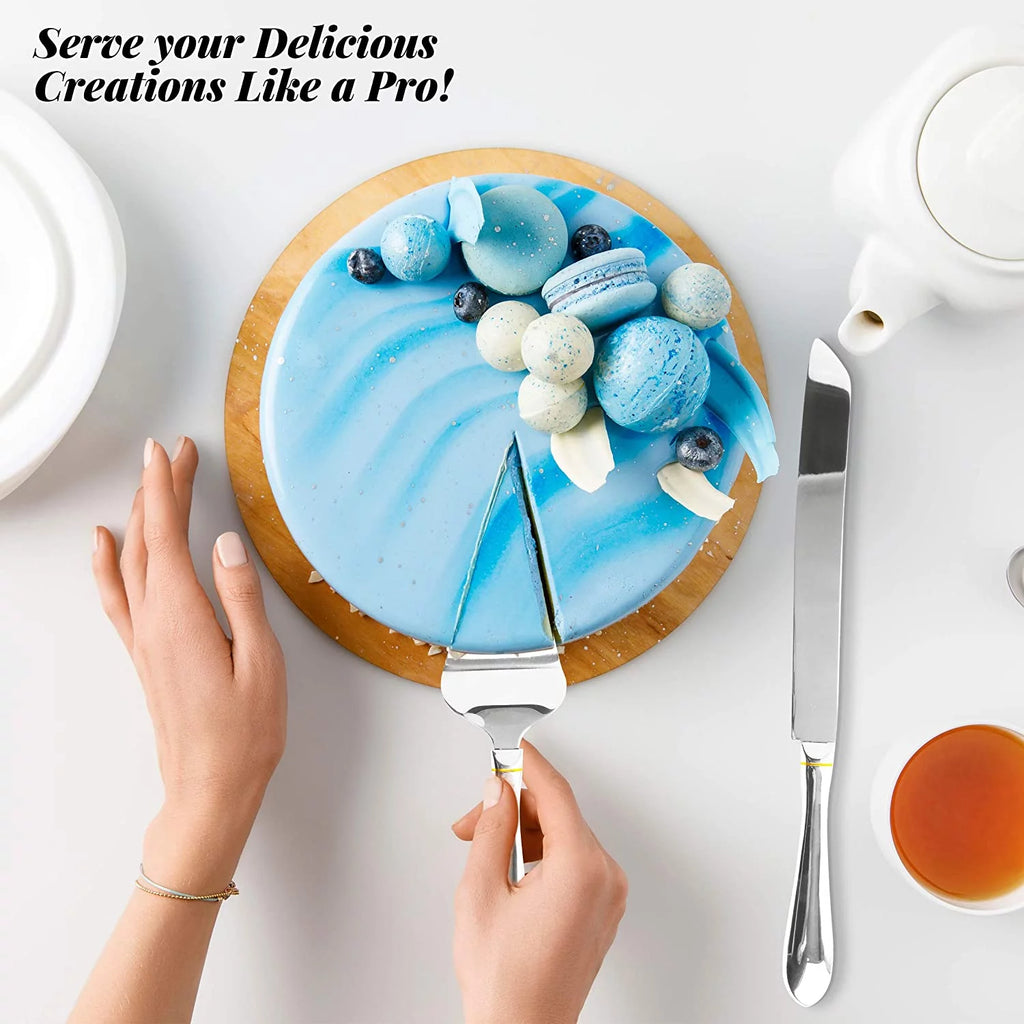 Stainless Steel Cake Knife and Server Set with Serrated Blade P131