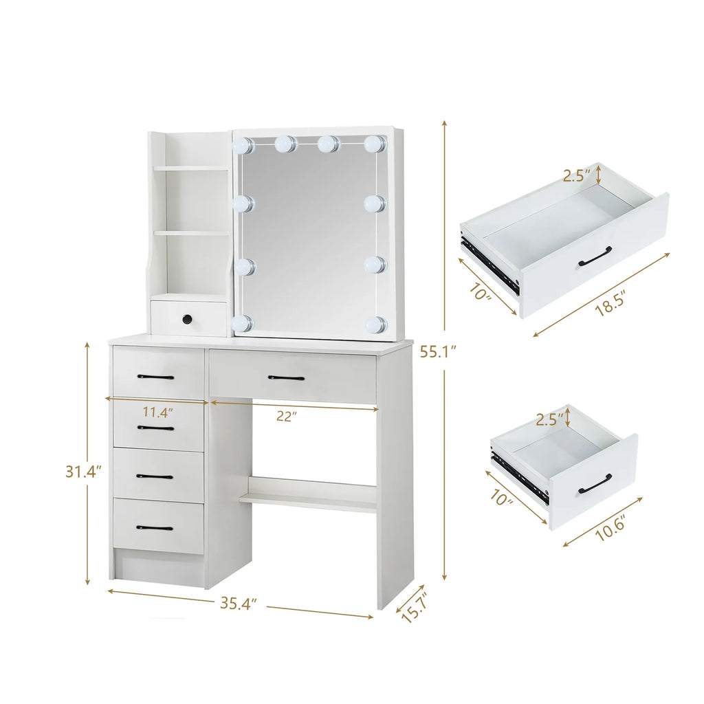 White Vanity Set with Mirror & Lights O904240