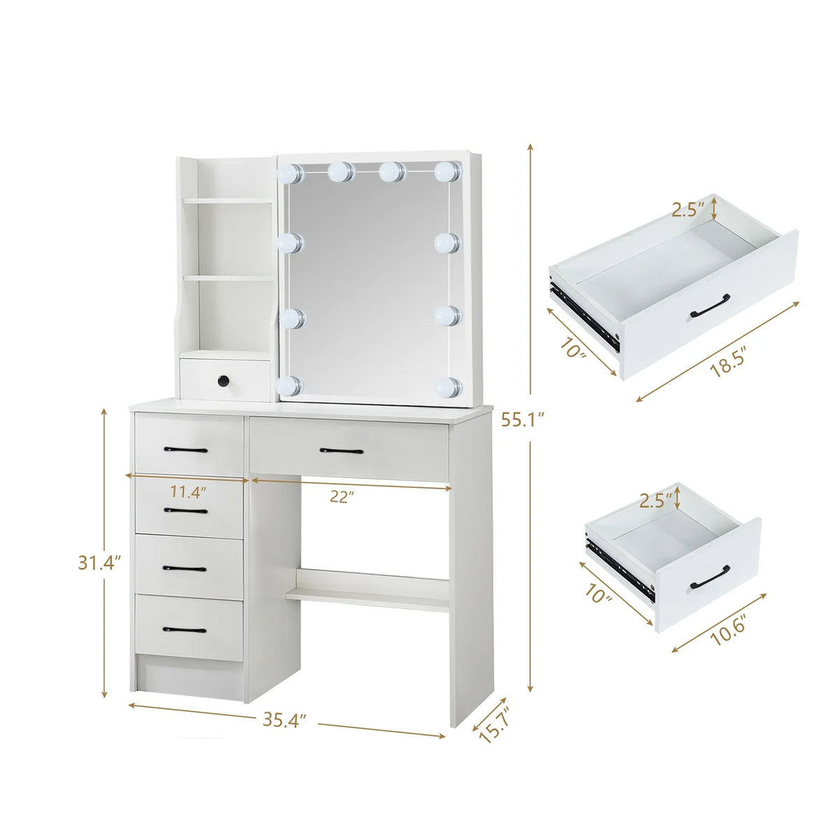 White Vanity Set with Mirror & Lights O904240