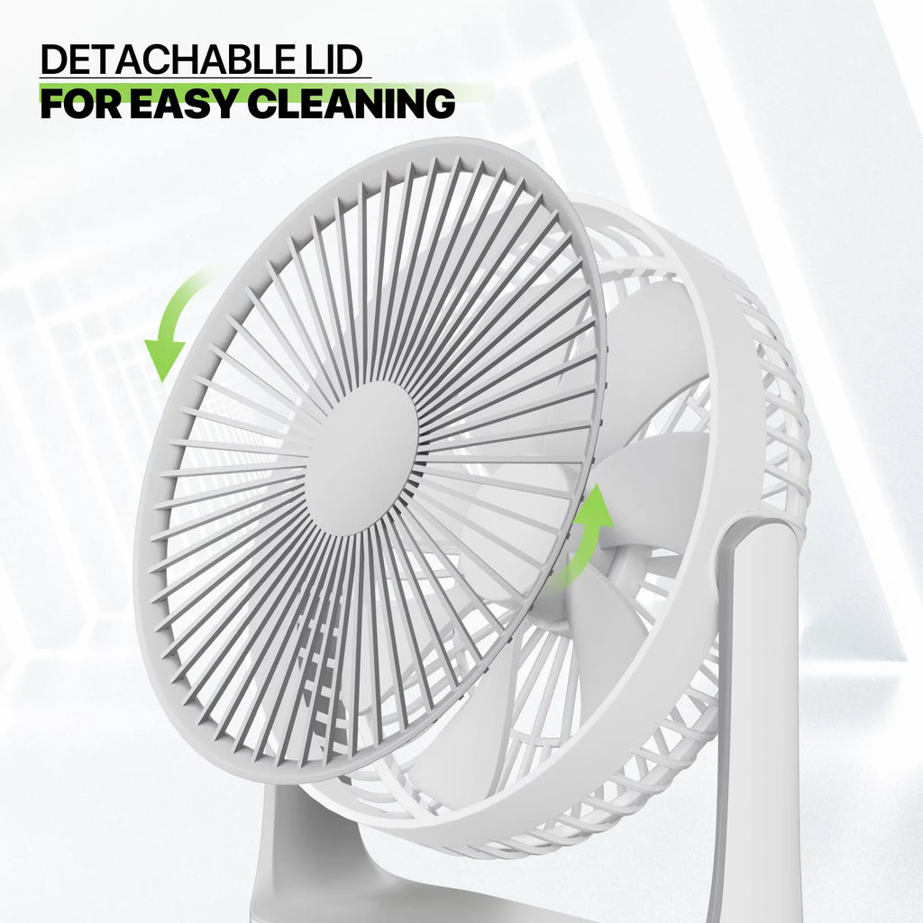 USB Desktop Fan, Rechargeable Wall Mounted Hanging Fan with LED Light, White R38152
