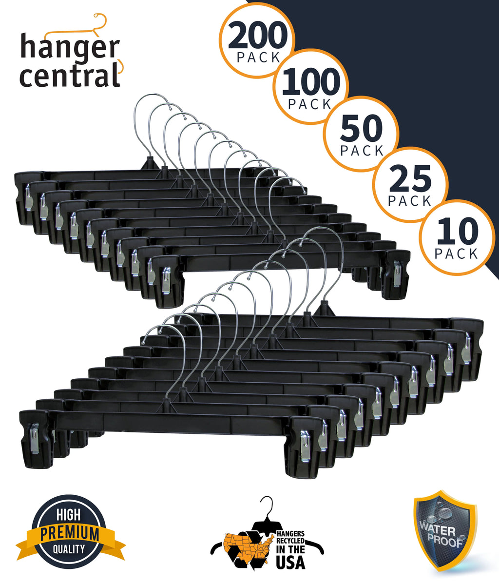 Black Heavy Duty Plastic Pants & Skirt Hangers with Clips, 50 Pack V455952