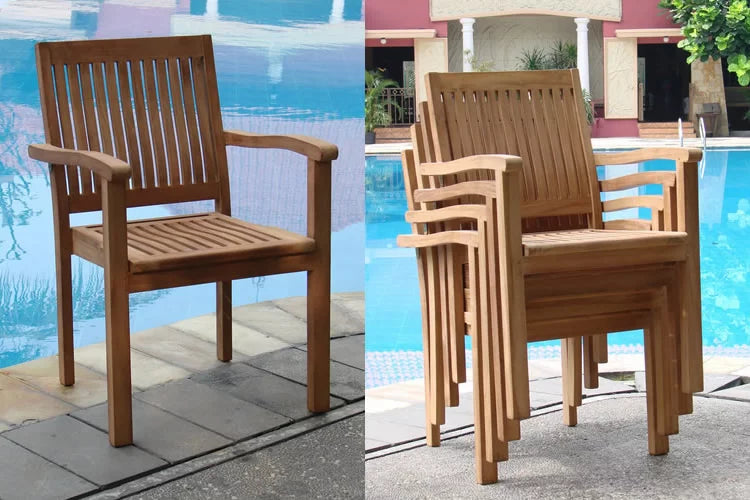 Grade-A Teak 5 Pc Dining Set with Oval Trestle Leg Table and 4 Stacking Arm Chairs S210