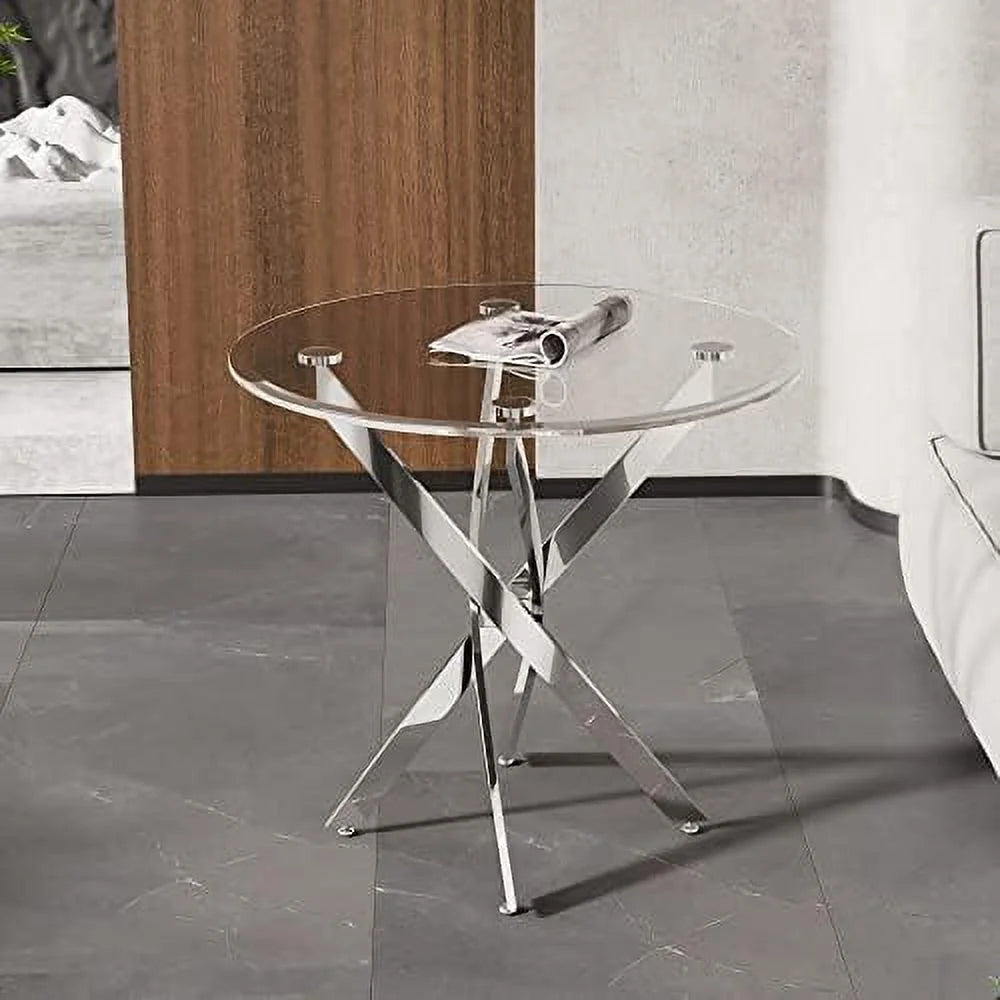 Round Glass End Table with Chrome Legs S525512