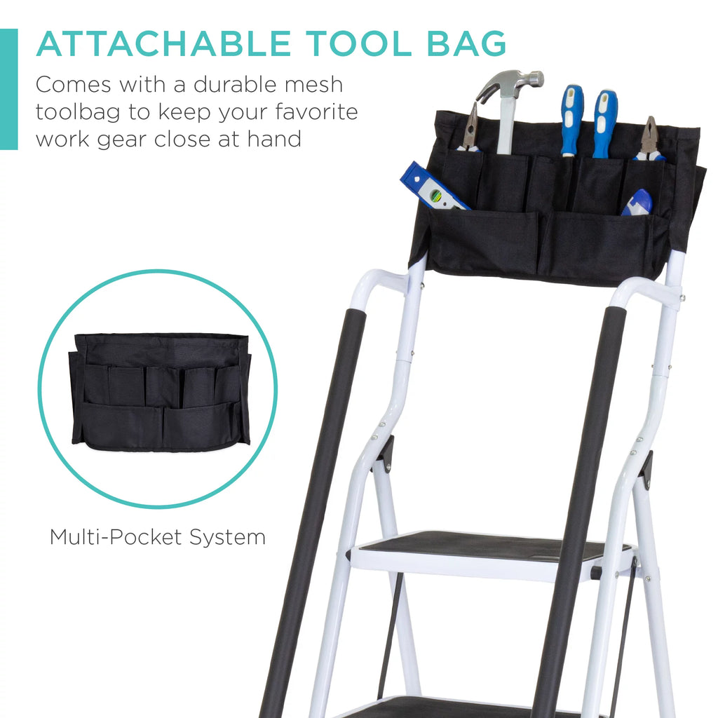 4-Step Portable Folding Anti-Slip Steel Ladder with Handrails H690827
