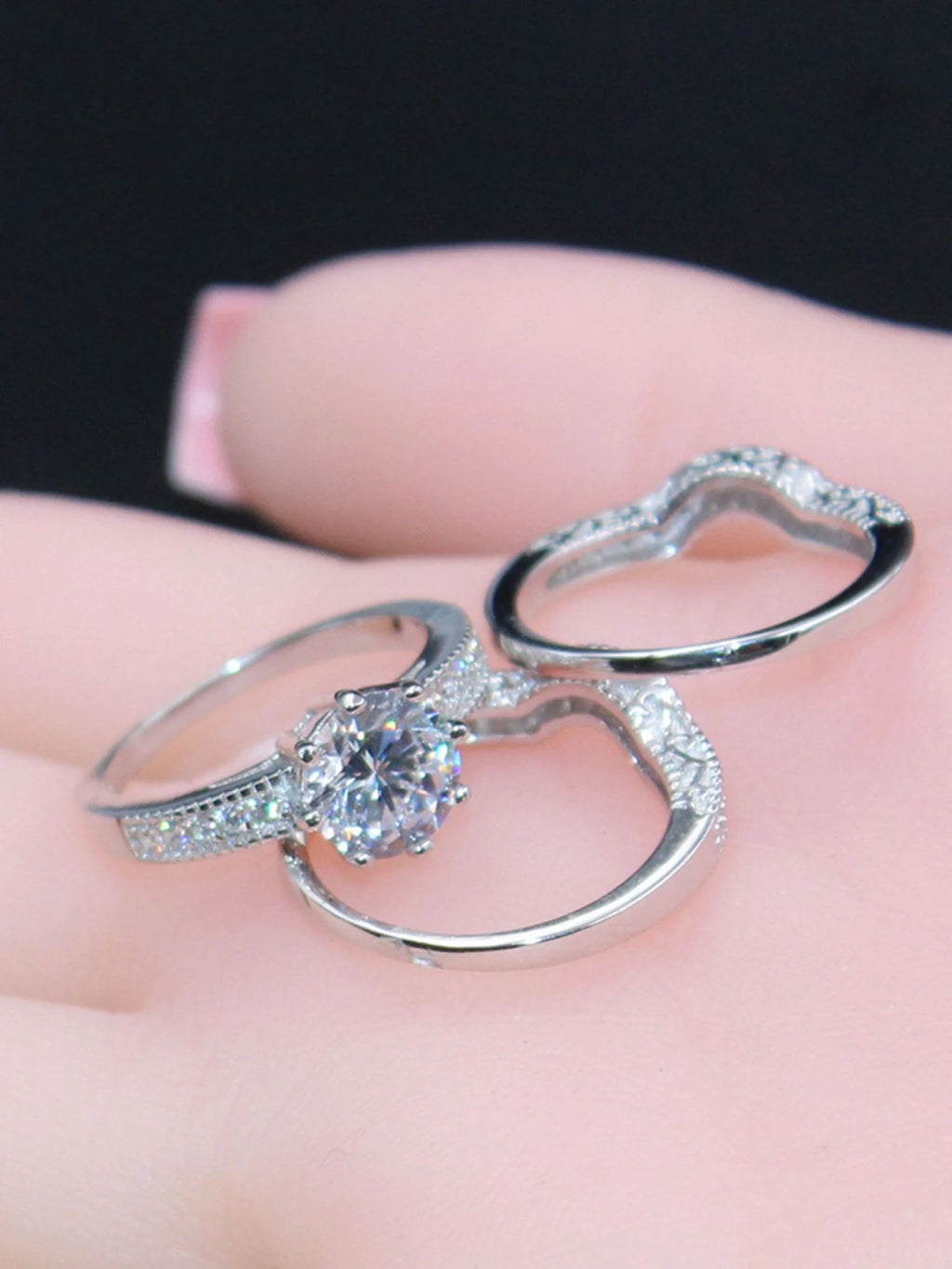 Sterling Silver CZ Engagement Ring Set X846471