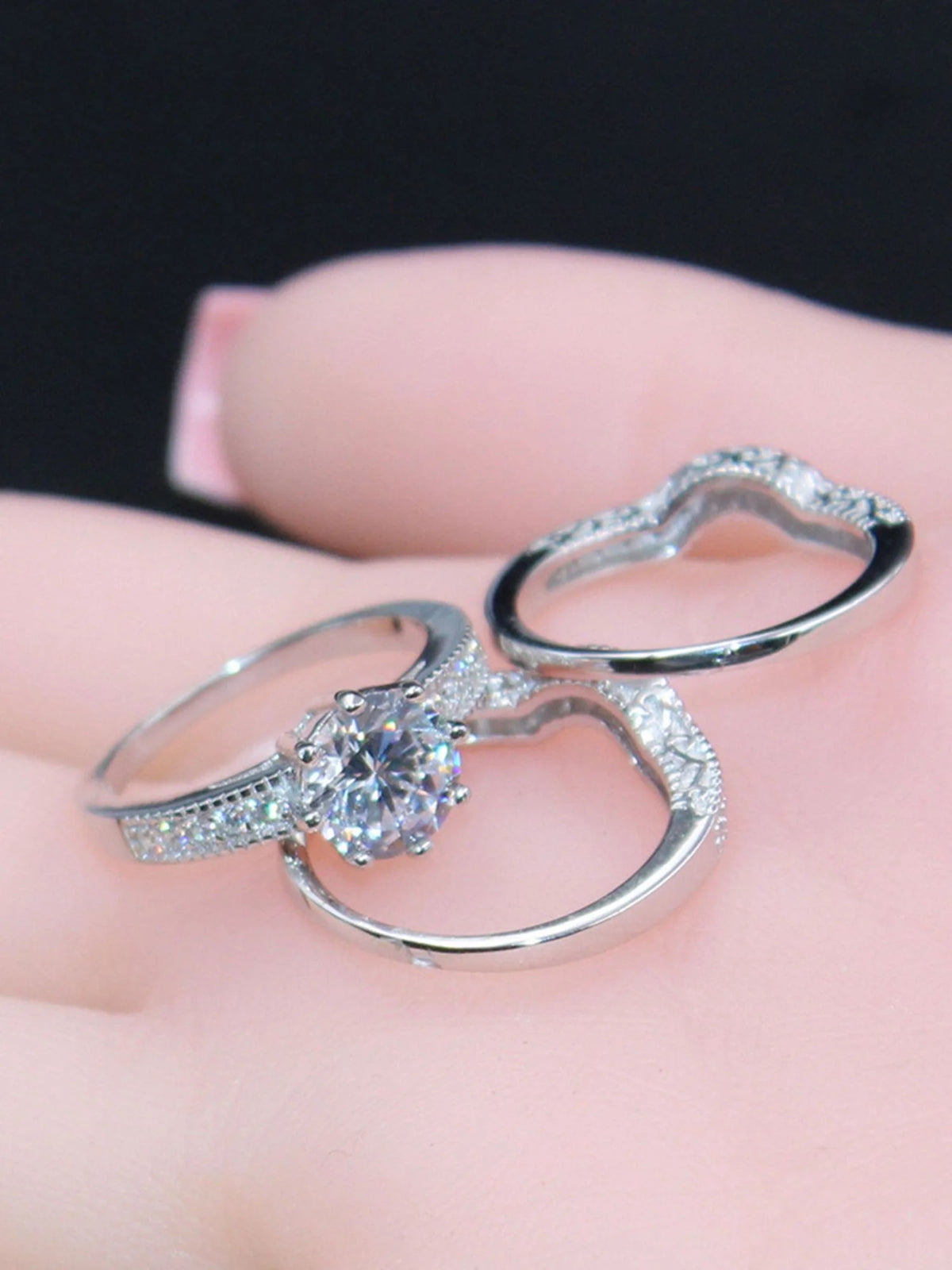 Sterling Silver CZ Engagement Ring Set X846471