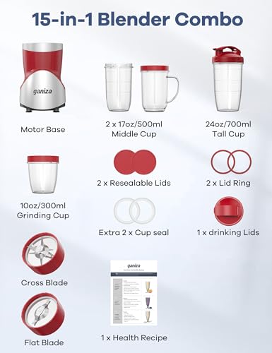 900W 15-Piece Personal Blender and Grinder Combo with 4 BPA-Free Portable Cup V220
