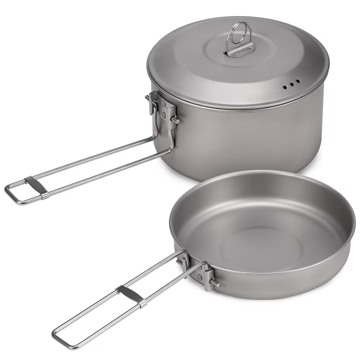 Titanium Pot and Fry Pan Set with Lid and Foldable Handles E292234