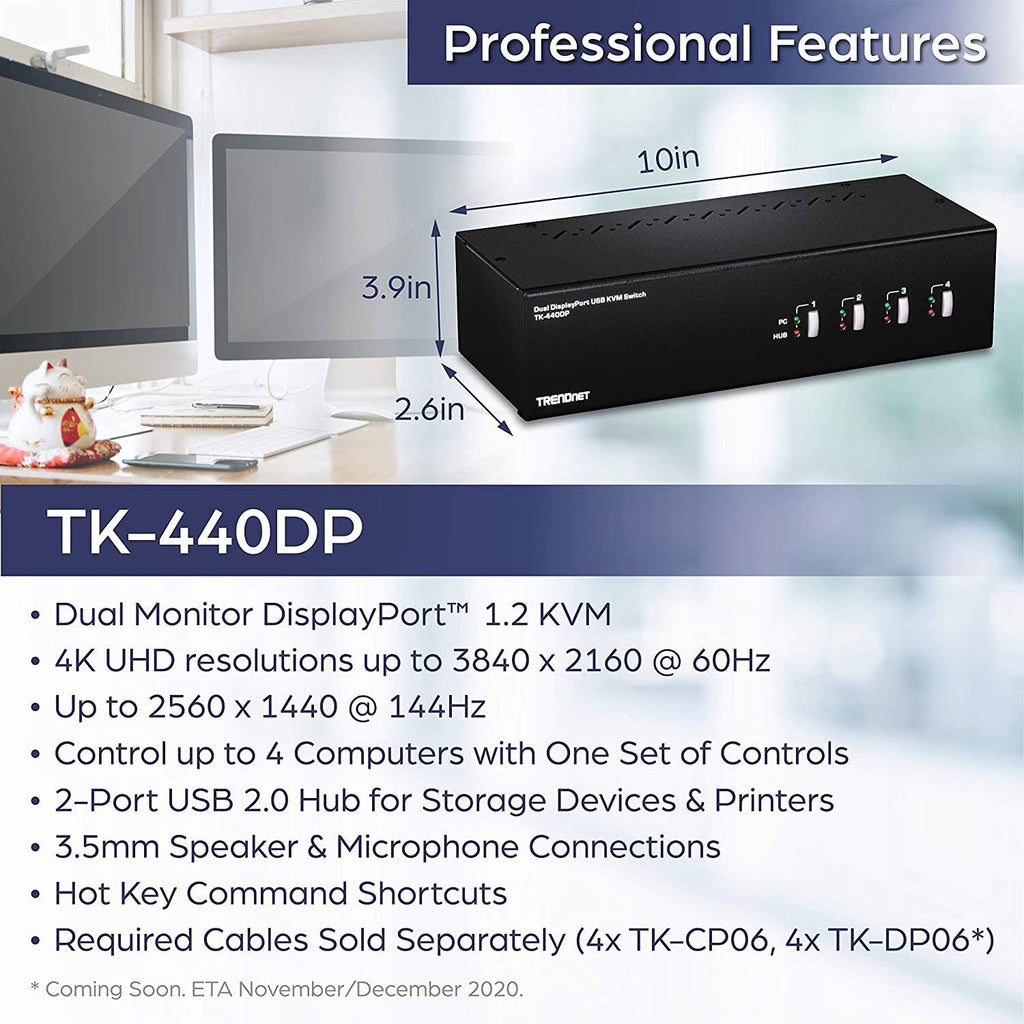 4-Port Dual Monitor DisplayPort KVM Switch U344153