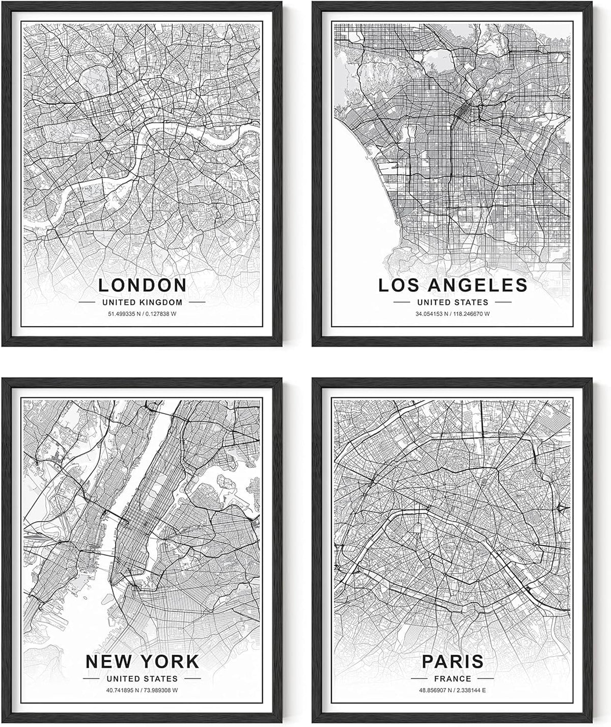Black and White City Wall Art Set of 4 Framed 16x20 L610