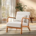 Linen Upholstered Accent Chair with Solid Wood Frame, Beige H704017