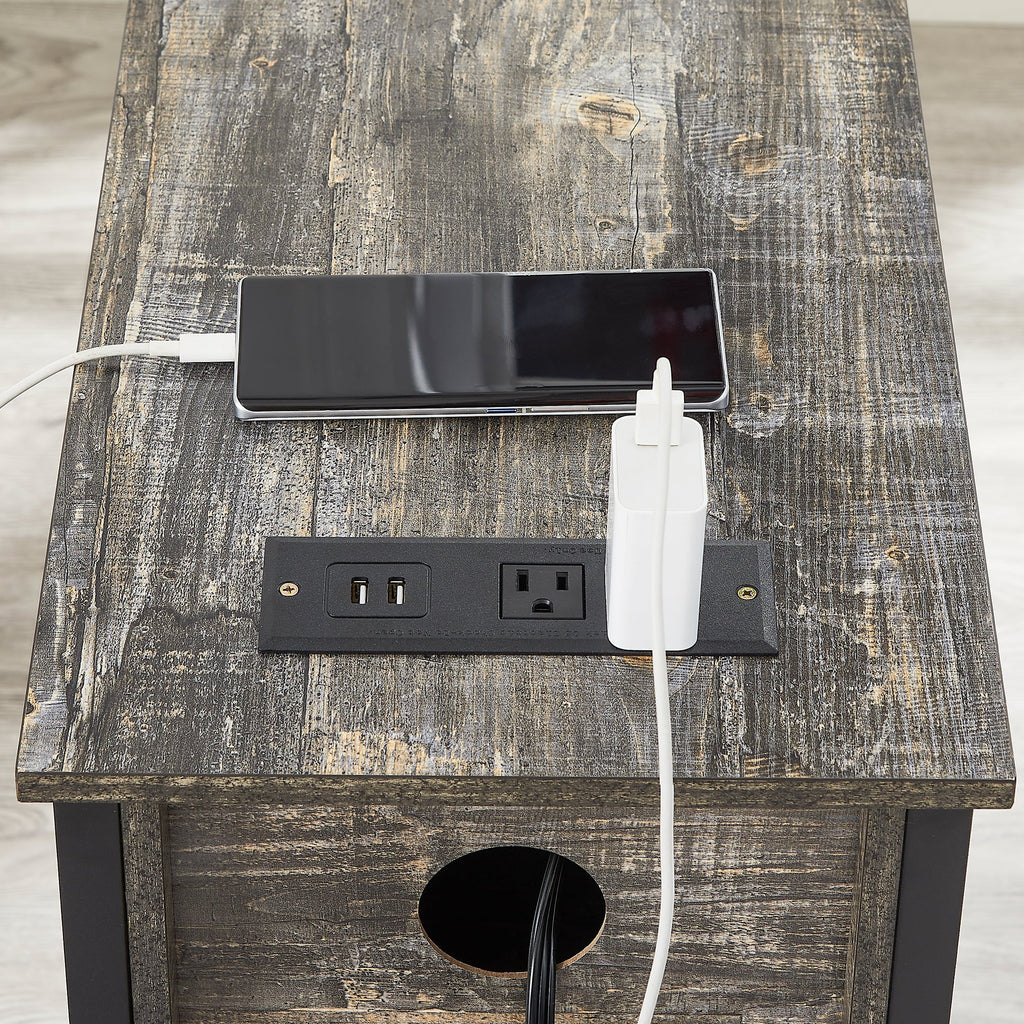 Oak Gray 2 Drawer Nightstand with Charging Station Q51163