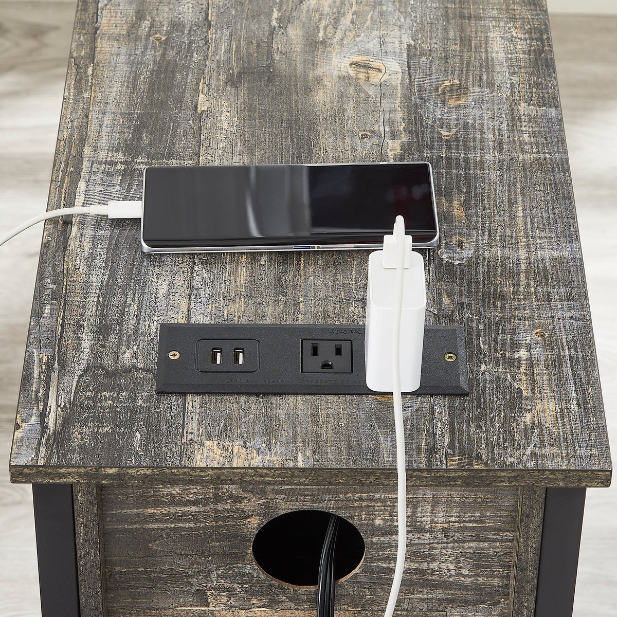 Oak Gray 2 Drawer Nightstand with Charging Station Q51163