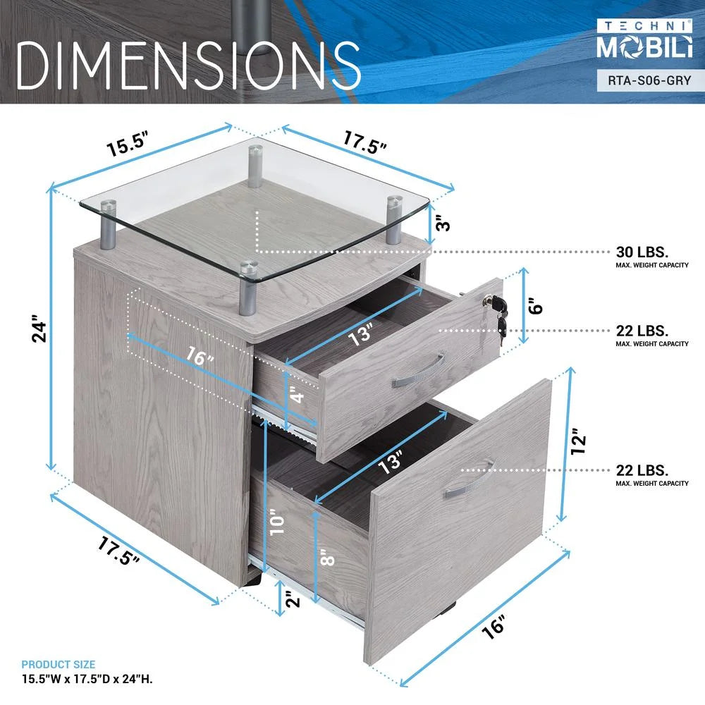 Rolling File Cabinet with Glass Top I847