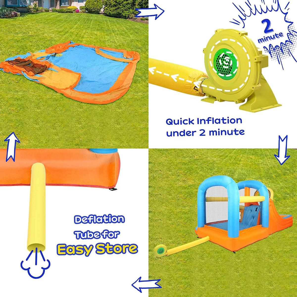 5-in-1 Inflatable Water Slide Park Bounce House with Splash Pool E576