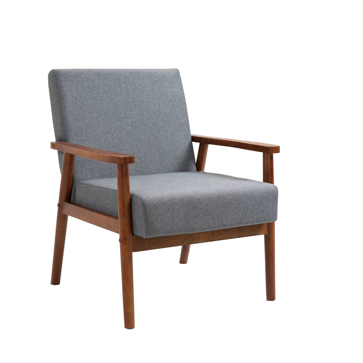 Mid-century Modern Solid Wood Brown Faux Leather Armchair V835638