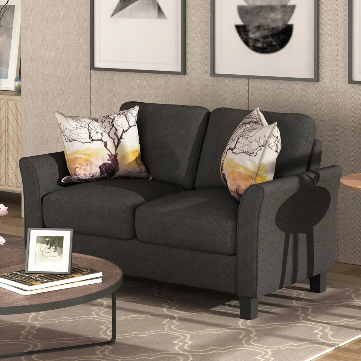 Grey Tight Back Armrest Chair and Loveseat Sofa M2357