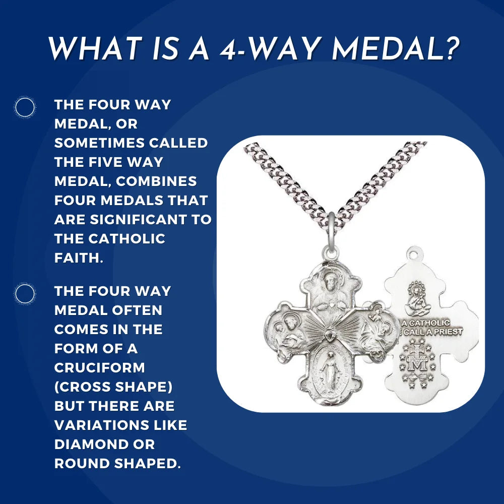 Medium Sterling Silver Catholic 4-Way Cross Medal R8154