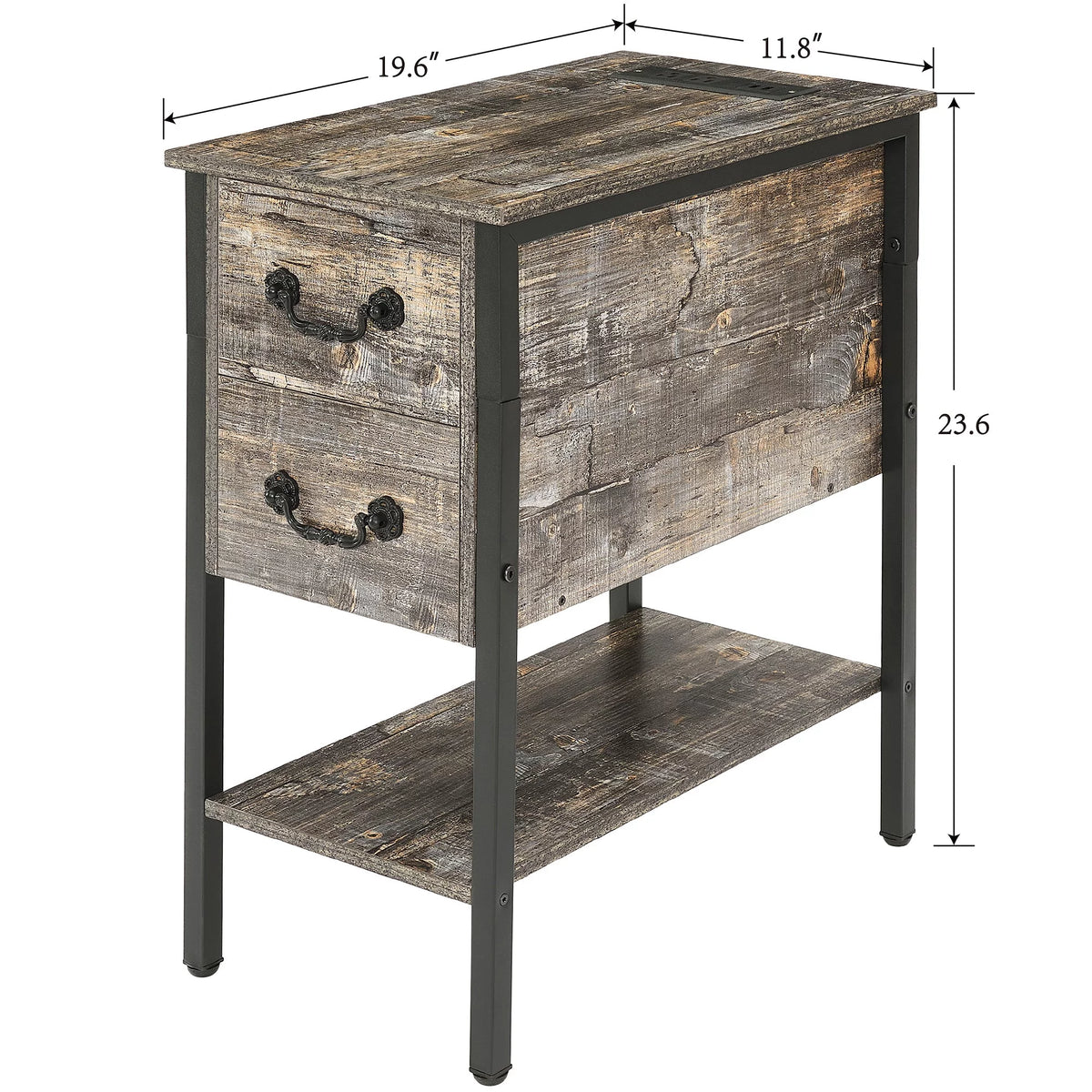 Oak Gray 2 Drawer Nightstand with Charging Station Q51163