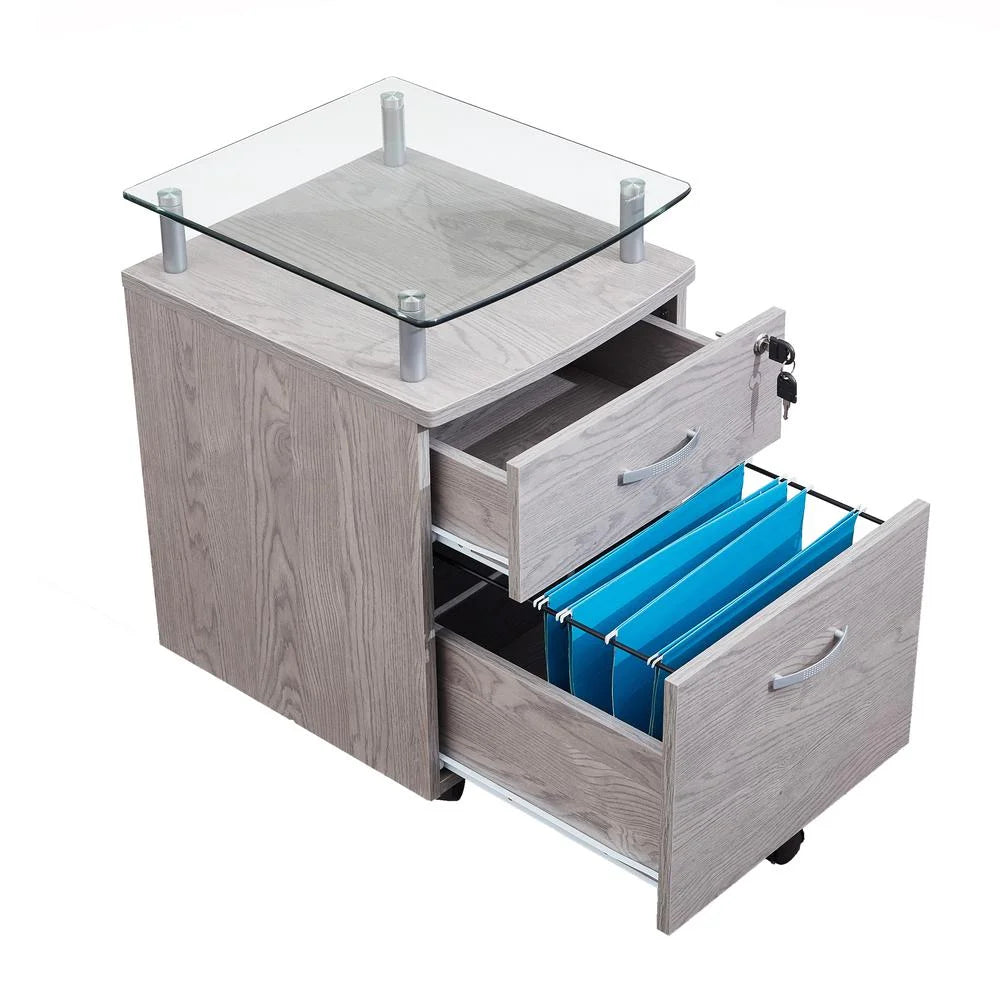 Rolling File Cabinet with Glass Top I847