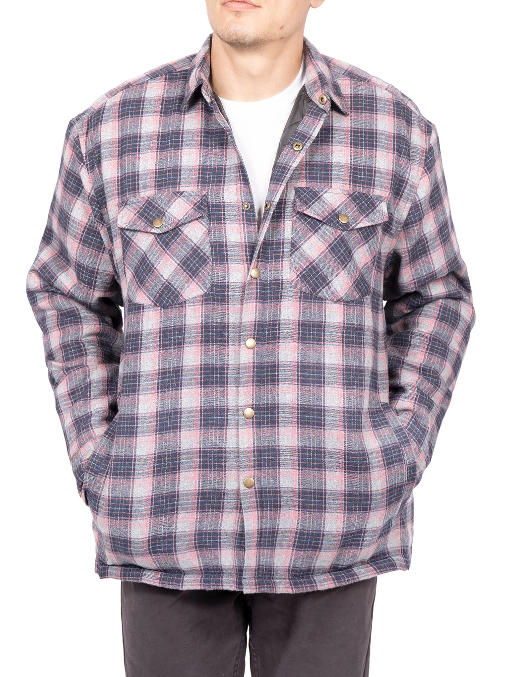 Men's Sherpa-Lined Flannel Button-Up Jacket P6051