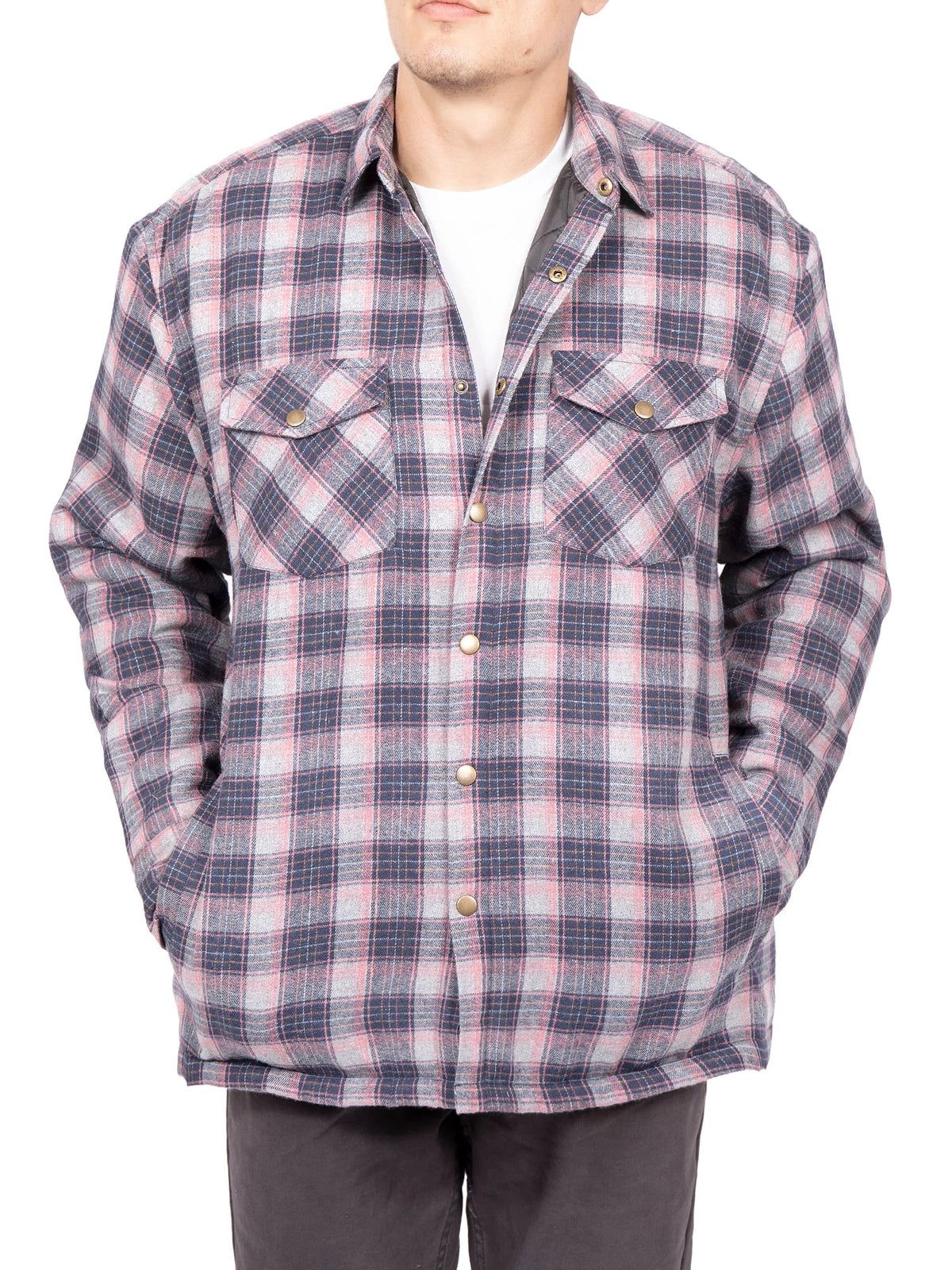 Men's Sherpa-Lined Flannel Button-Up Jacket P6051