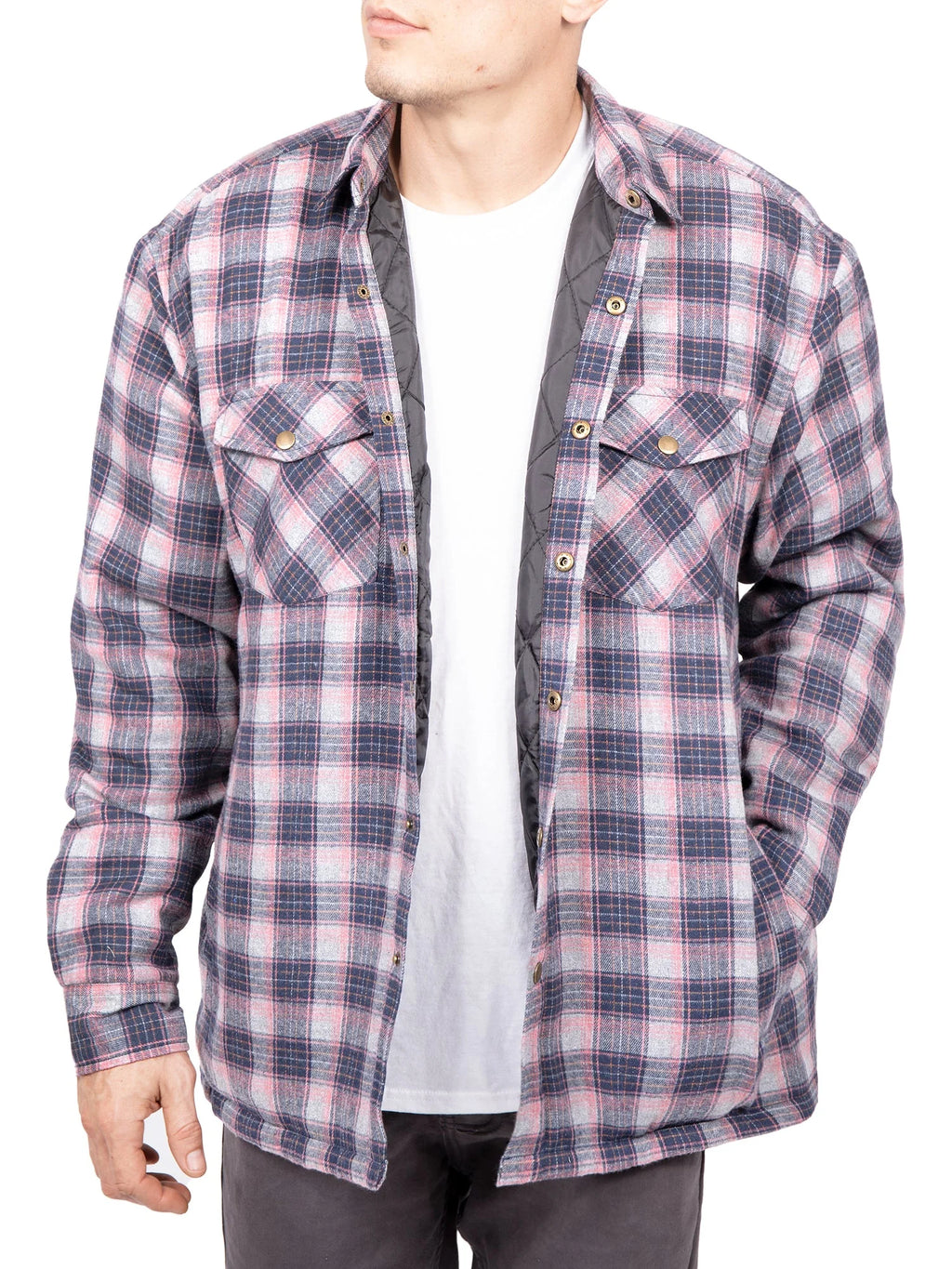 Men's Sherpa-Lined Flannel Button-Up Jacket P6051