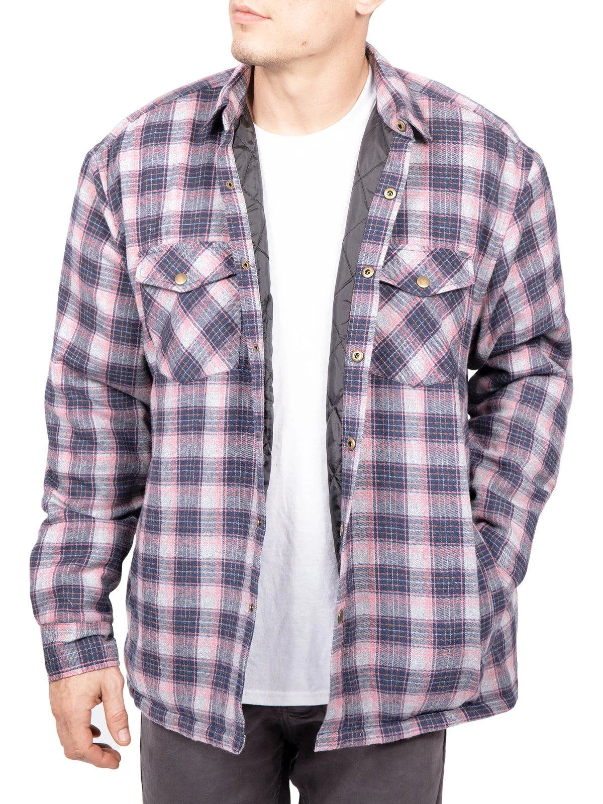 Men's Sherpa-Lined Flannel Button-Up Jacket P6051
