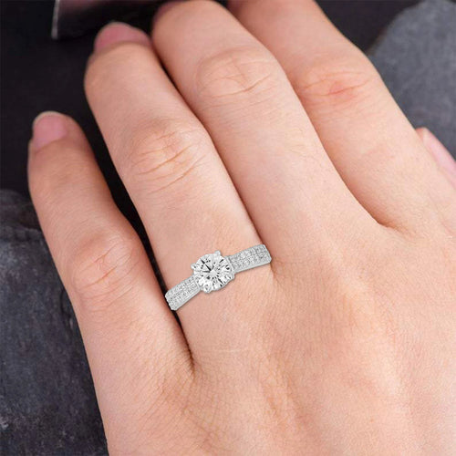 14KT Solid White Gold Round Cut Lab Created Diamond Halo Solitaire Engagement Ring Q53014