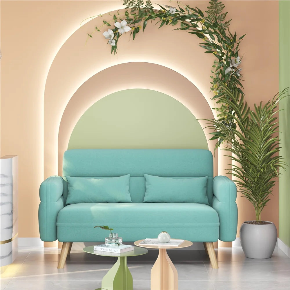 Aquamarine Fabric Loveseat Sofa with Lumbar Pillows S727743