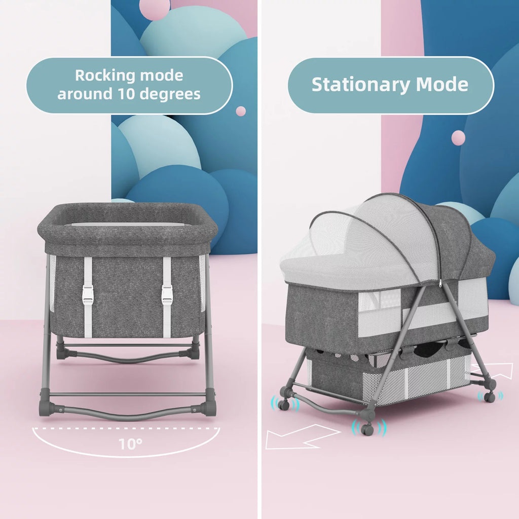 Portable Folding Rocking Bassinet with Storage Basket, Travel Bag, Gray A8097