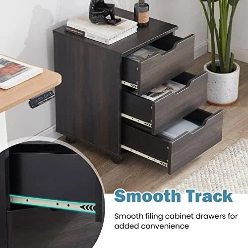 3 Drawer Black Wood Mobile File Cabinet E5793