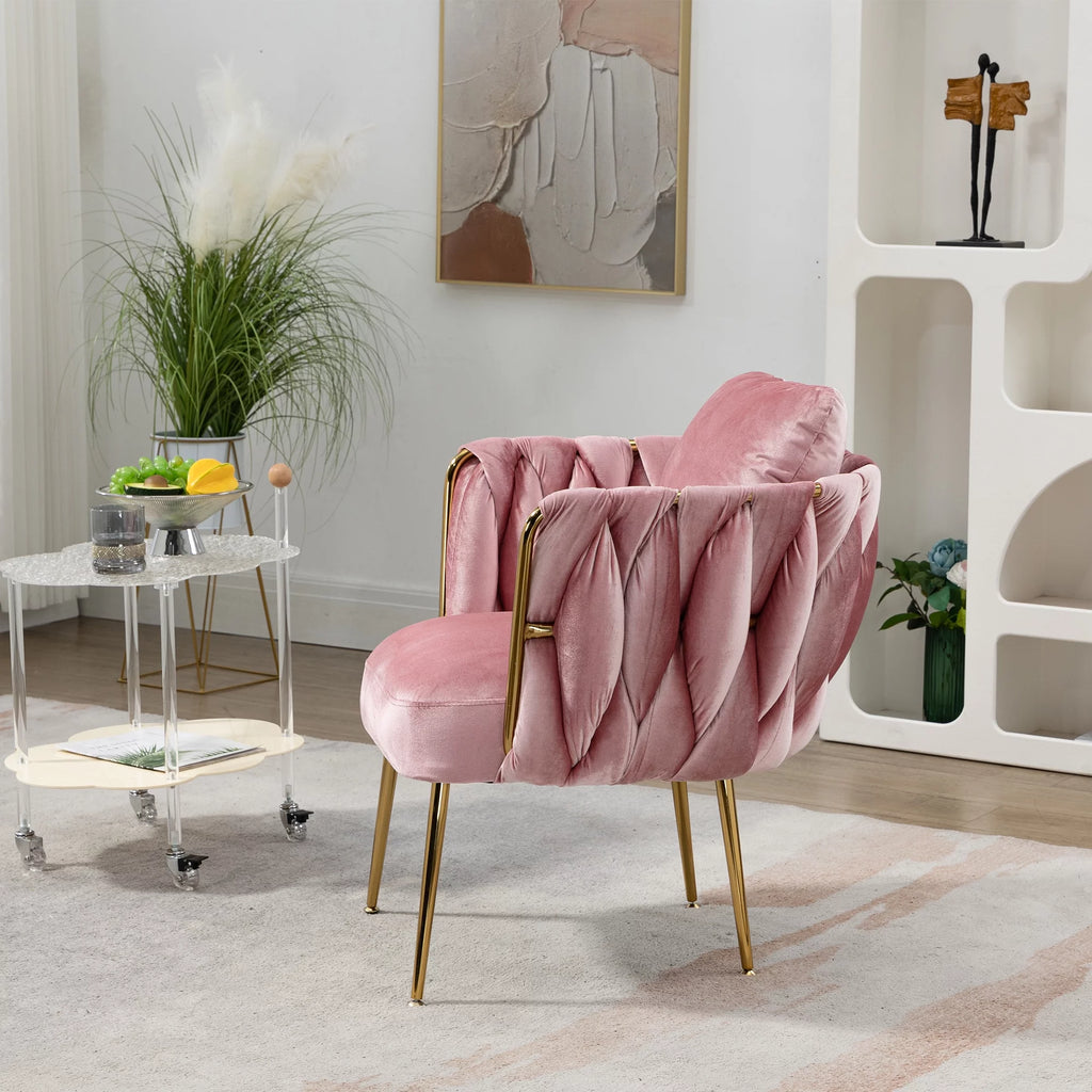 Pink Velvet Upholstered Accent Chair with Gold Metal Leg V339556