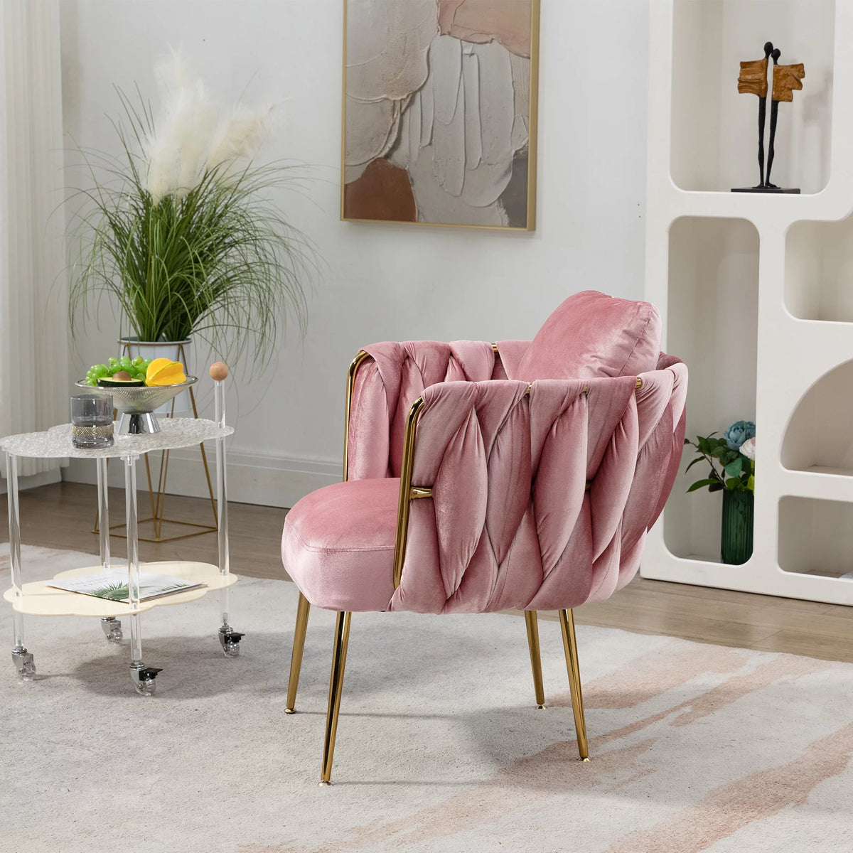 Pink Velvet Upholstered Accent Chair with Gold Metal Leg V339556