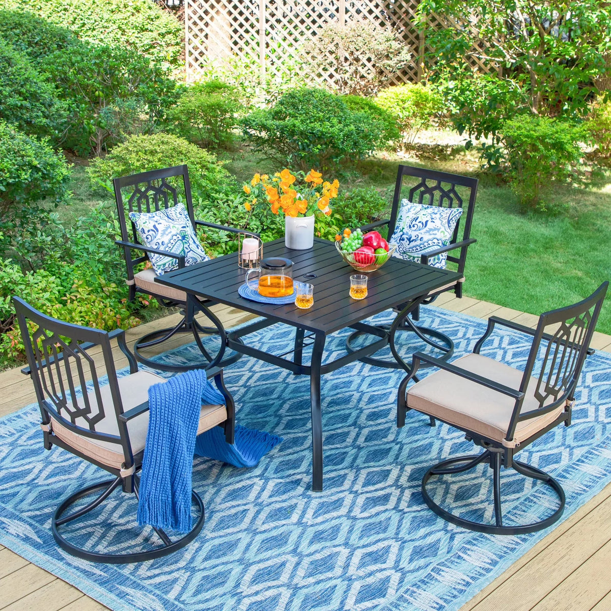 5-Piece Outdoor Patio Dining Set with Steel Frame V250801