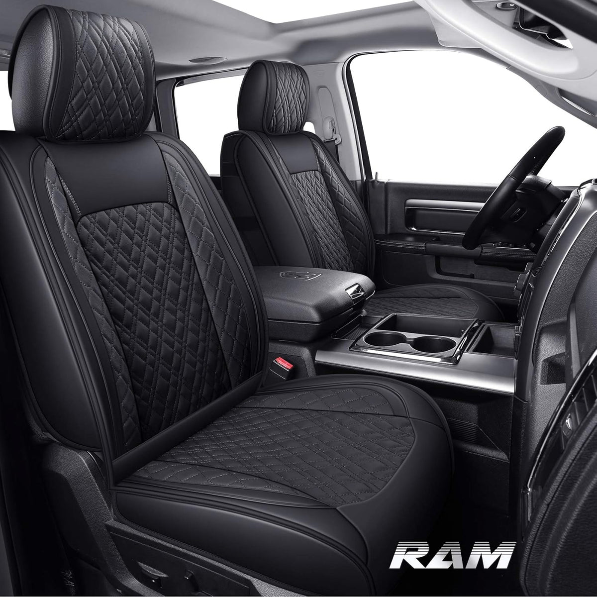 2 PCS Front Black-Red Waterproof Leather Car Seat Covers V606670