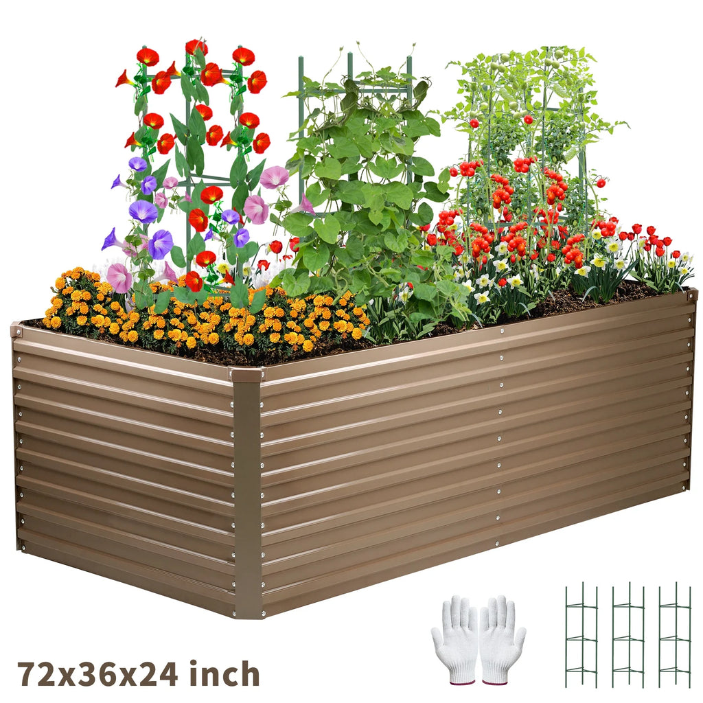 Galvanized Steel Raised Garden Bed 6x3x2 ft Brown L48192