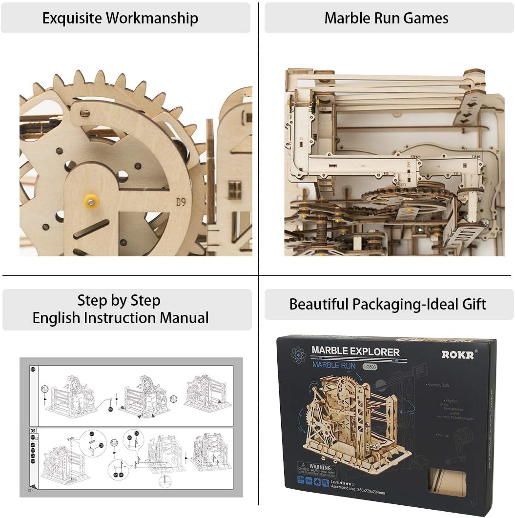 3D Wooden Puzzle Mechanical Gears Marble Run Model Kit G35257