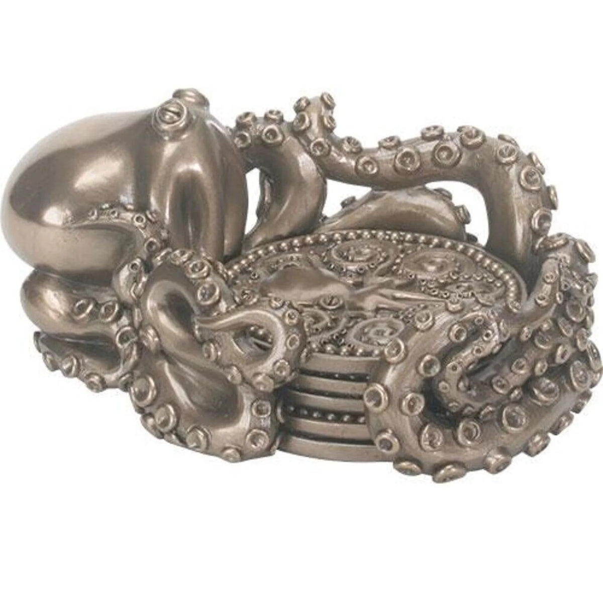 Coaster Holder with 4 Coasters Octopus Nautical Bar Decor Q49378