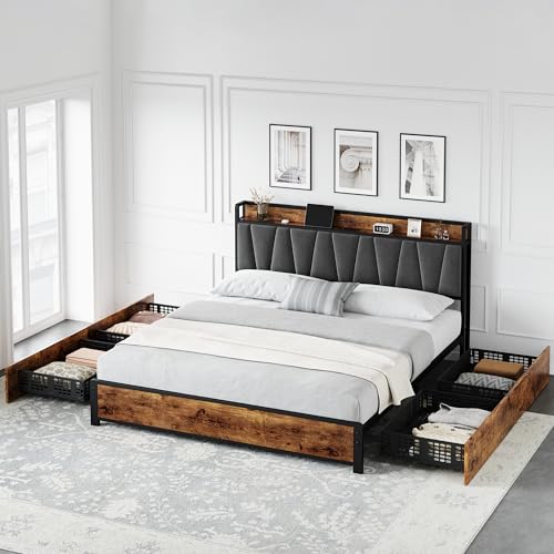 Full Size Linen Upholstered Bed Frame with 4 Drawers M301061