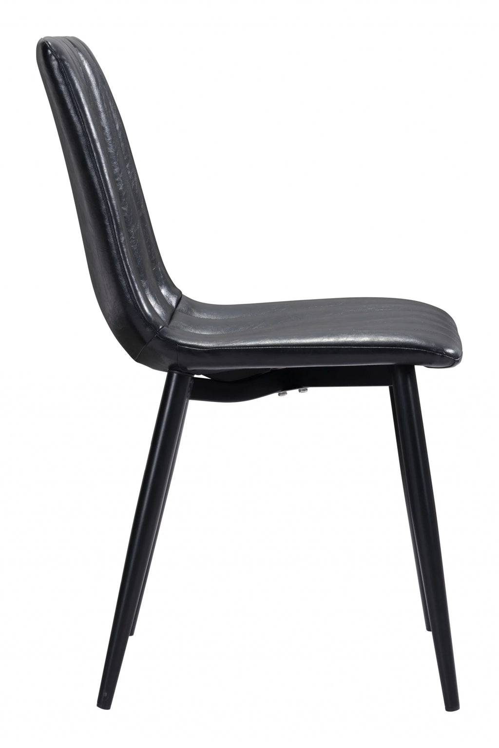 Faux Leather Channel Scoop Dining Chairs, Vintage Black - Set of 2 W18147